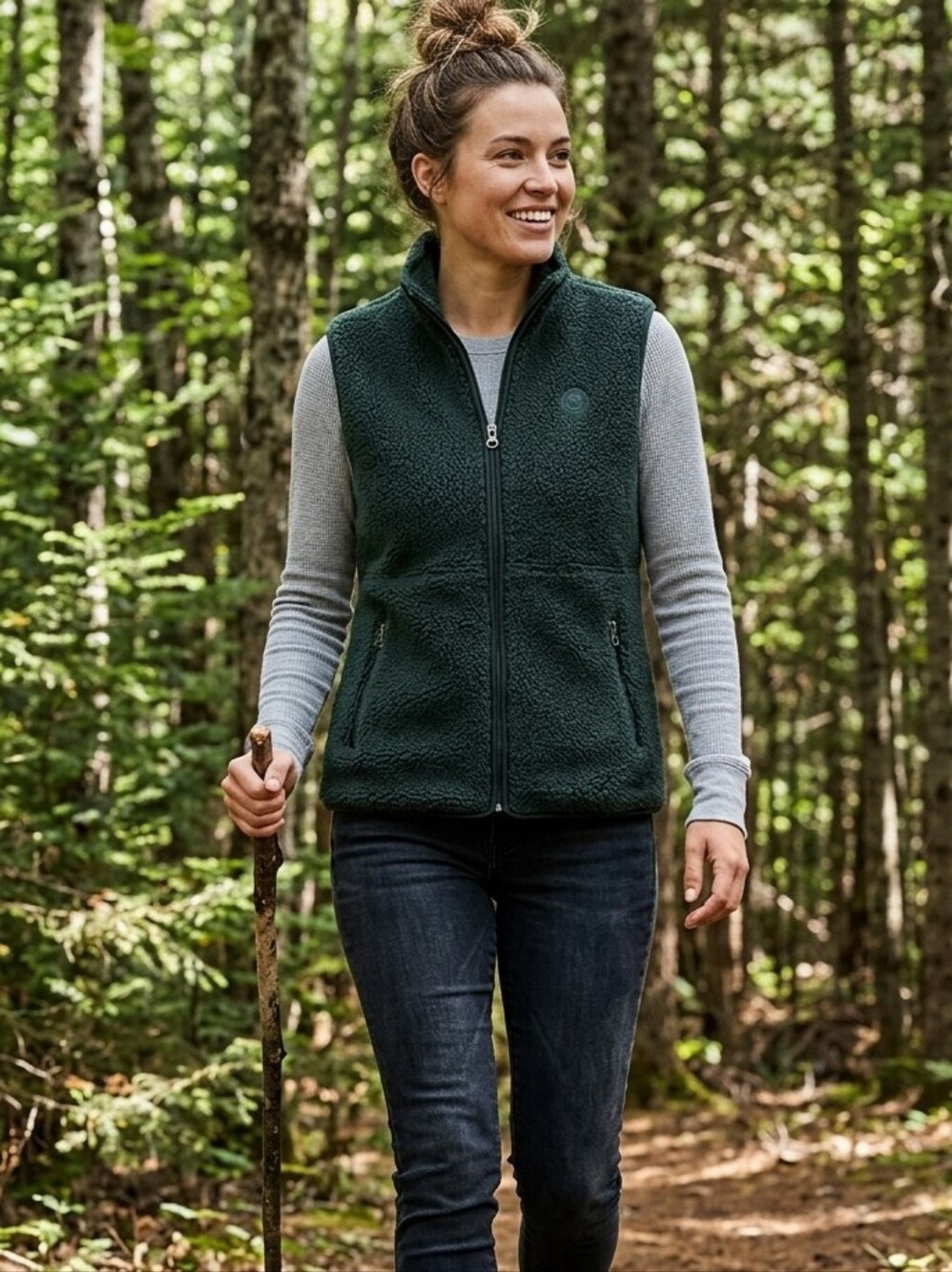 SIERRA DESIGNS SHERPA FLEECE VEST SIZE SMALL DARK GREEN ZIP UP